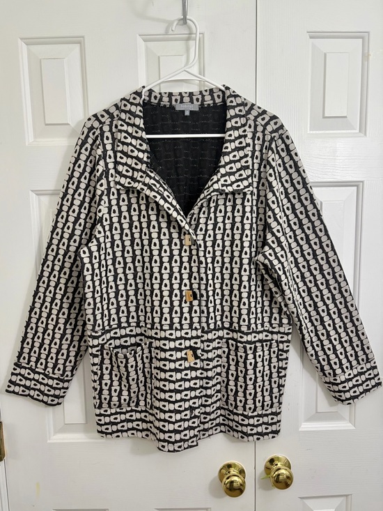Habitat Jackets & Blazers - Habitat Lagenlook Black & White Geometric Print Lightweight Blazer Jacket XL